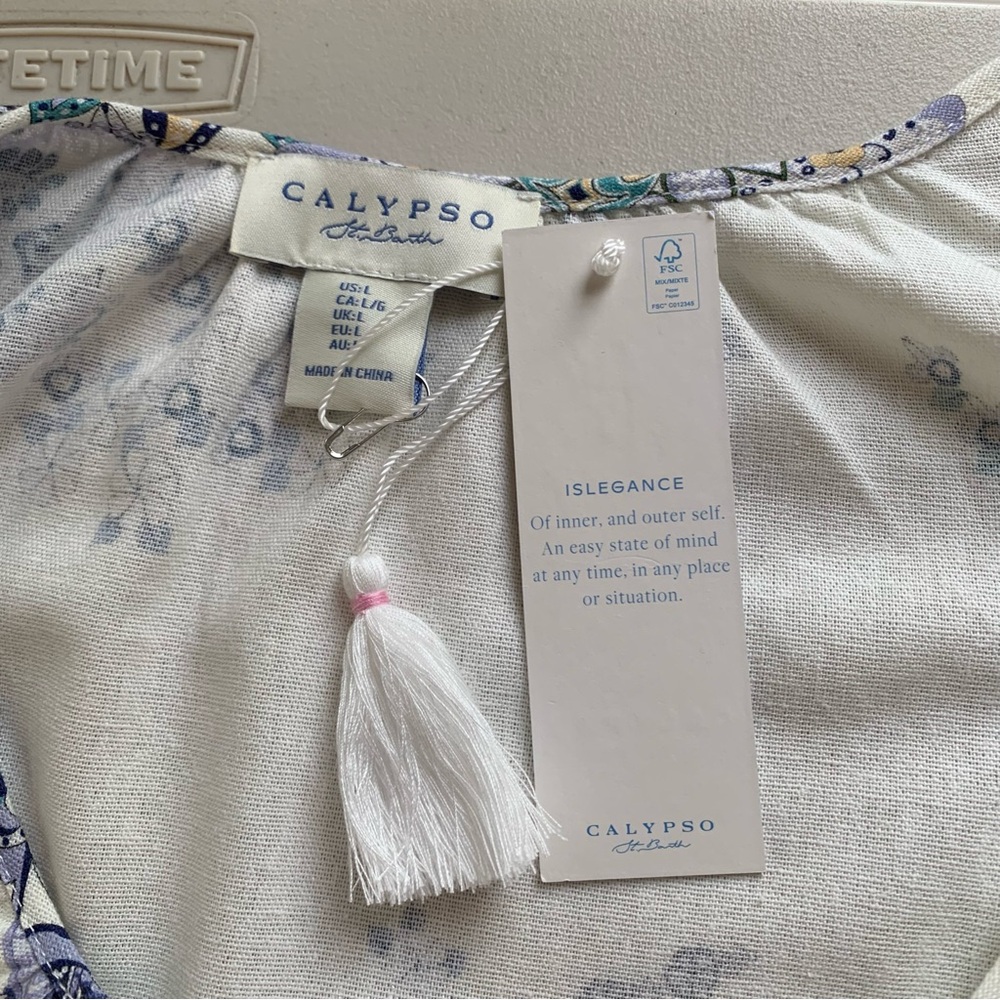 NWT Calypso St. Barth Linen blend  printed maxi belted dress size L - Picture 12 of 13